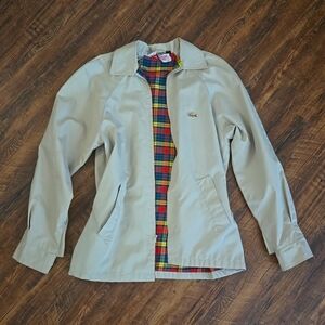 Vintage Alligator Lacoste Barn Jacket- Plaid Lining Khaki w/ Crocodile Logo